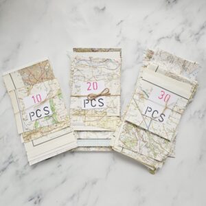 Map Scraps Bundles available as 10, 20 or 30 piece sets.