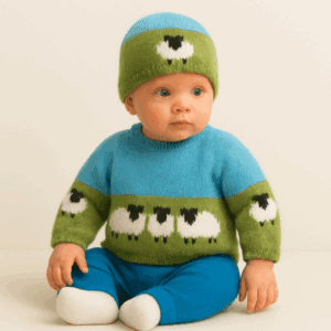 Knitting Pattern-Baby Sheep and Sky Sweater and Hat, 0-18 months, DK