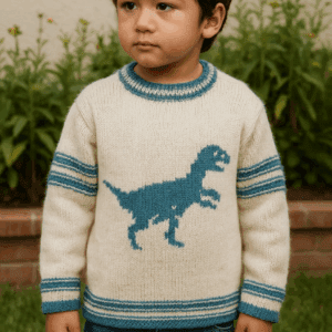 Knitting Pattern-Dinosaur Sweater, 2-7 years, Velociraptor, DK