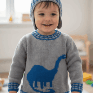 Knitting Pattern-Dinosaur Sweater and Hat, Brontosaurus 4-13 years, Aran