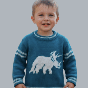 Knitting Pattern- Dinosaur Sweater, Triceratops, 2-7 years, DK
