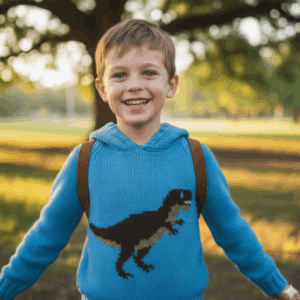Knitting Pattern-Dinosaur Hoodie, T-Rex, 2-12 years, Aran
