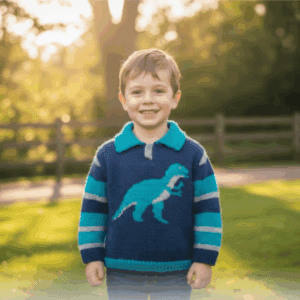 Knitting Pattern-Dinosaur Sweater and Hat, T-Rex 4-13 years, Aran