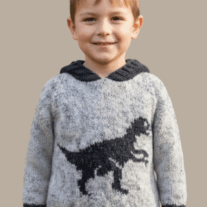 Knitting Pattern-Dinosaur Hoodie, Velociraptor, 2-12 years, Aran