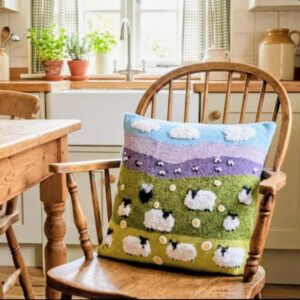 Knitting Pattern-Sheep on the Hillside Cushion, DK