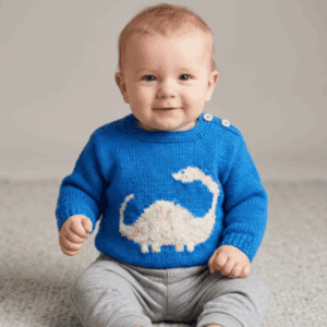 Knitting Pattern-Baby Dinosaur Sweater, Diplodocus, 0-2 years, Aran