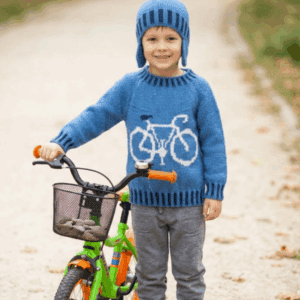Knitting Pattern- Bike Sweater, 4-13 years, Aran