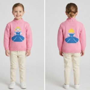 Knitting Pattern-Cinderella Sweater and Crown, 2-10 years, Aran