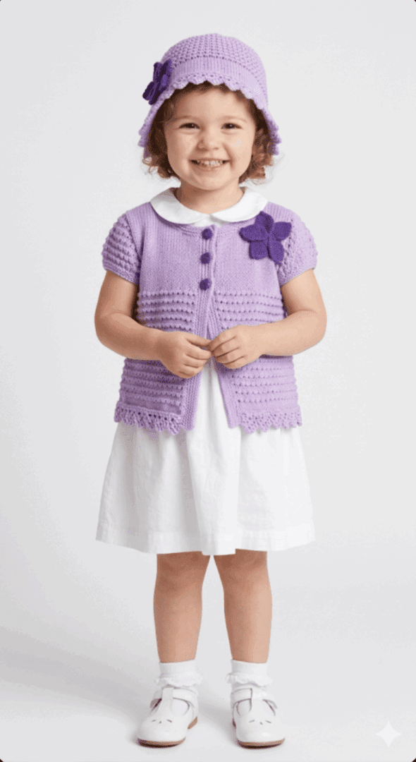 Knitting Pattern-Summer Sun Hat and Jacket, 0-7 years, DK - Image 8