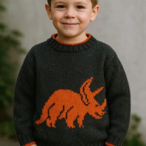 Knitting Pattern-Dinosaur Sweater and Hat, Triceratops 4-13 years, Aran