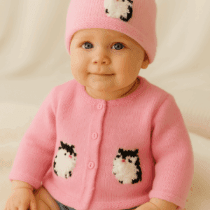 Knitting Pattern-Baby Cat Cardigan and Hat, 0-18 months, DK