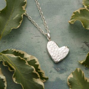 Handmade asymmetrical chunky sterling silver hammered heart pendant necklace