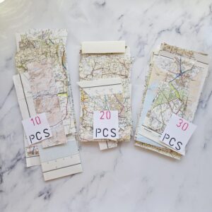 Map Scraps Bundles available as 10, 20 or 30 piece sets.