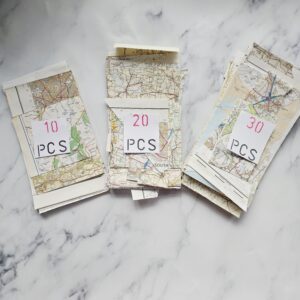 Map Scraps Bundles available as 10, 20 or 30 piece sets.